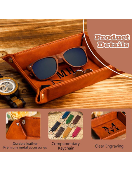 Bandeja de Valet Personalizada BPTZPL Cuero Marrón 24.4x20.8cm