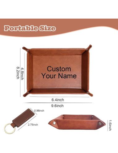Bandeja de Valet Personalizada BPTZPL Cuero Marrón 24.4x20.8cm
