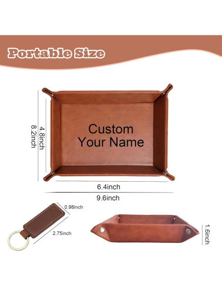 Bandeja de Valet Personalizada BPTZPL Cuero Marrón 24.4x20.8cm