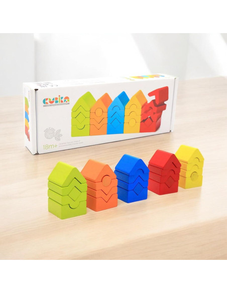 Juego de Torre de Construcción CUBIKA de Madera - 25 Piezas Montessori