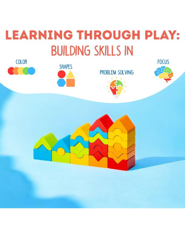 Juego de Torre de Construcción CUBIKA de Madera - 25 Piezas Montessori