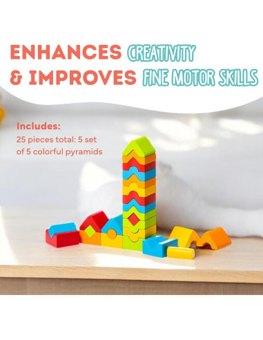 Juego de Torre de Construcción CUBIKA de Madera - 25 Piezas Montessori