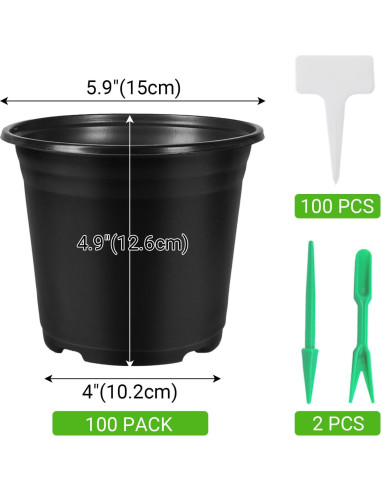 Paquete de 100 Macetas de Plástico Huvai 0.5 Galones Negro
