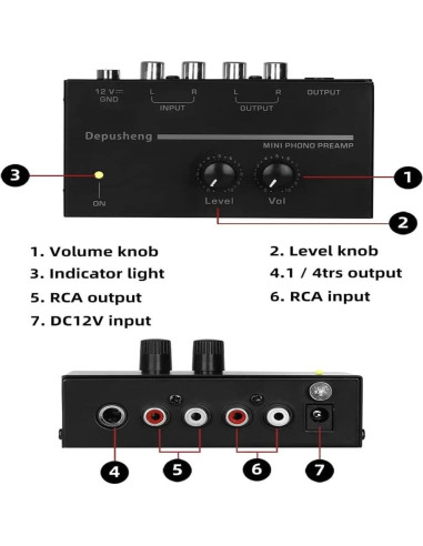 Preamplificador de Tocadiscos Depusheng PP500 RCA Estéreo