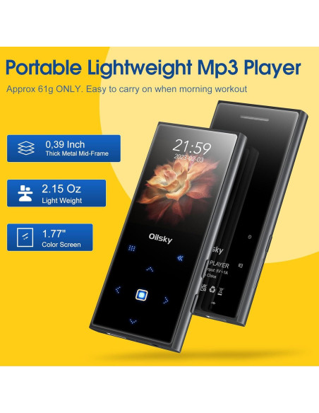 Reproductor MP3 Oilsky D22 64GB Bluetooth 5.0 HiFi Radio FM