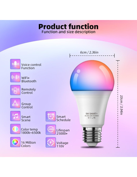 Bombillas Inteligentes 2Pack Zengge RGB 9W E26 800LM Control App