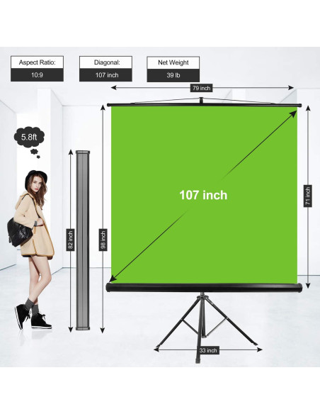 Fondo Verde Plegable Emart 200x180 cm con Trípode Ajustable