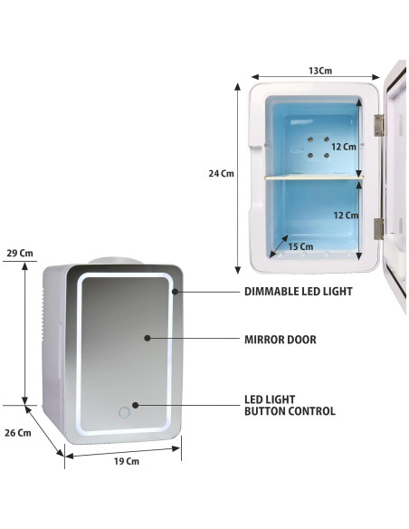 Refrigerador de Cosméticos Koolatron COSM6 6L con Espejo LED