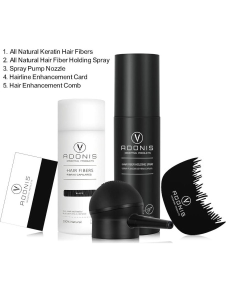 KIT 5-en-1 ADONIS Fibras de Cabello Queratina Negro