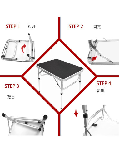 Mesa Plegable Camp Field 60x44 cm Ajustable Negra