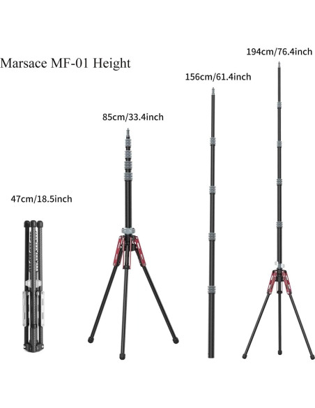 Trípode de Soporte de Luz Marsace MF-01 Fibra de Carbono 47-194 cm