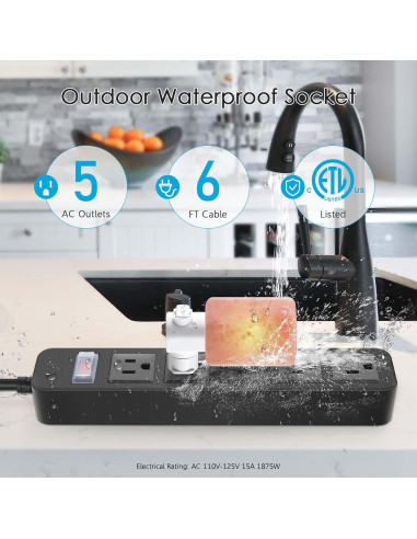 Regleta de Poder Exterior CCCEI 5 Salidas Impermeable 1.83m