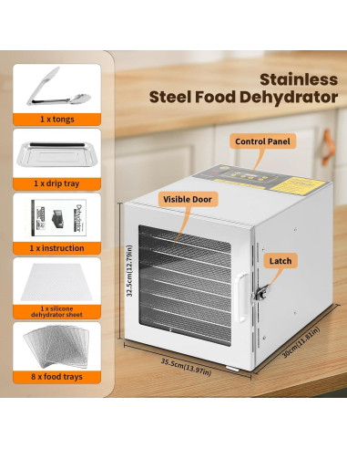 Deshidratadora de Alimentos FAHKNS 8 Bandejas Acero Inoxidable 700W