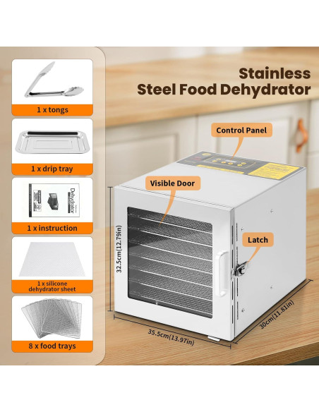 Deshidratadora de Alimentos FAHKNS 8 Bandejas Acero Inoxidable 700W