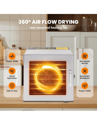 Deshidratadora de Alimentos FAHKNS 8 Bandejas Acero Inoxidable 700W