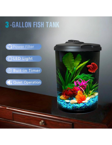 Acuario Koller Products 11.4L con LED y filtro interno AP360A-3FFP