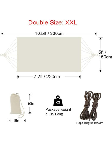 Hamaca Doble GOCAN Beige 330x150cm Carga 226kg