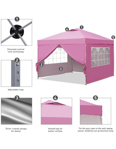 Carpa Plegable GDY 3 Alturas 10x10 con Paredes Laterales Rosa