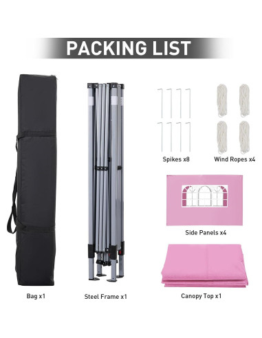 Carpa Plegable GDY 3 Alturas 10x10 con Paredes Laterales Rosa