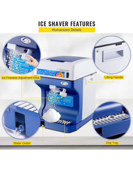 Máquina de Hielo Raspado VEVOR 500W 120kg/h Ajustable