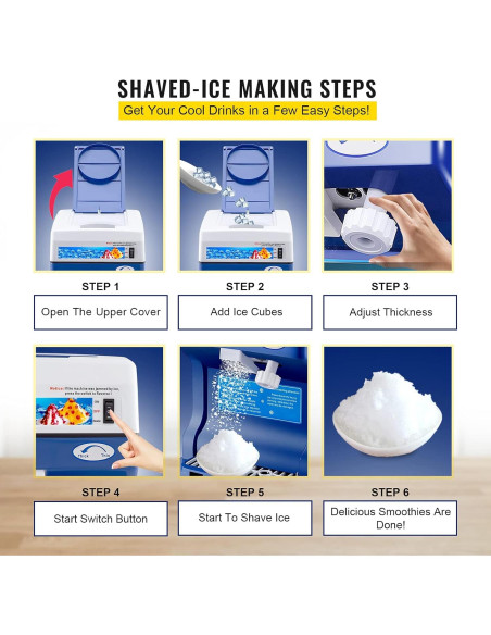 Máquina de Hielo Raspado VEVOR 500W 120kg/h Ajustable