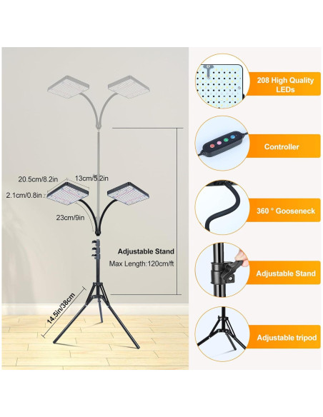 Luz de Crecimiento LED FECiDA 50W 2 Cabezas con Soporte