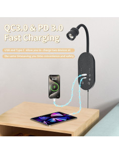 Luz de Lectura de Pared MOLUOLA S40 Negra con 3 Temperaturas 2