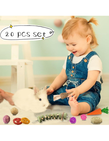 Juguetes de Masticar para Conejos Grddaef 20 Pcs Naturales