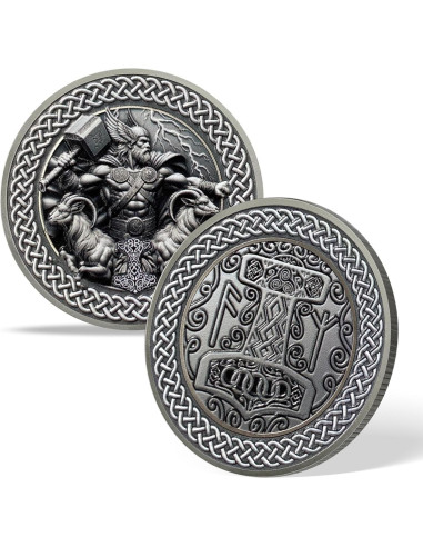 Moneda Conmemorativa Vikinga Thor con Soporte y Tarjeta