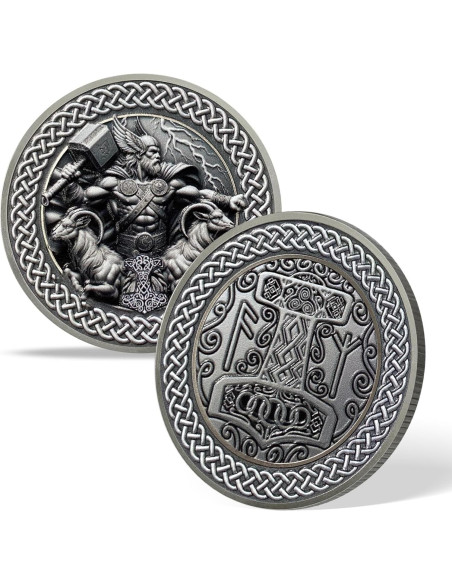 Moneda Conmemorativa Vikinga Thor con Soporte y Tarjeta