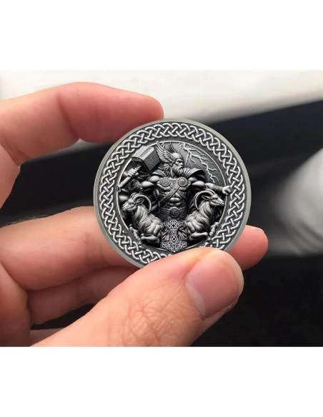 Moneda Conmemorativa Vikinga Thor con Soporte y Tarjeta