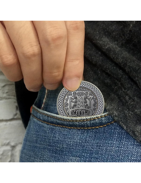 Moneda Conmemorativa Vikinga Thor con Soporte y Tarjeta