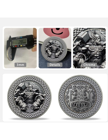 Moneda Conmemorativa Vikinga Thor con Soporte y Tarjeta
