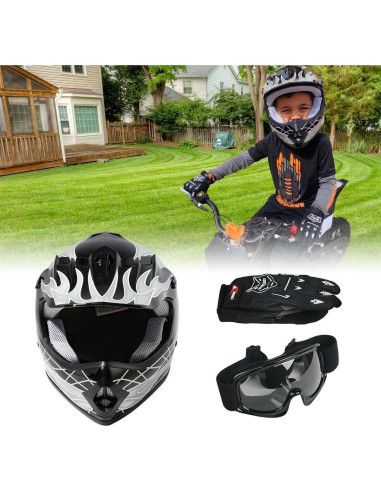Casco Integral TCT-MOTORPARTS Niños Motocross Calavera Negra