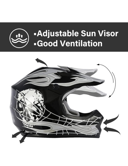 Casco Integral TCT-MOTORPARTS Niños Motocross Calavera Negra