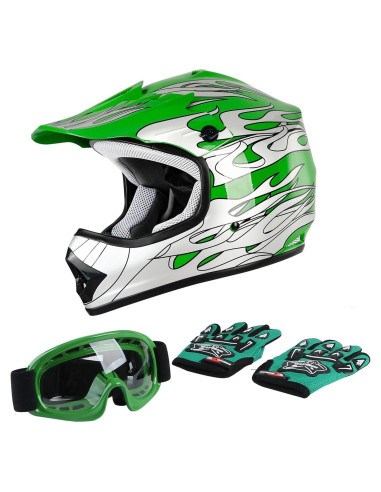 Casco Integral TCT-MOTORPARTS Niños ATV Grande Llama Verde