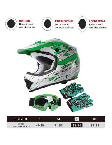 Casco Integral TCT-MOTORPARTS Niños ATV Grande Llama Verde