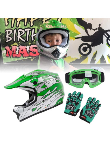 Casco Integral TCT-MOTORPARTS Niños ATV Grande Llama Verde