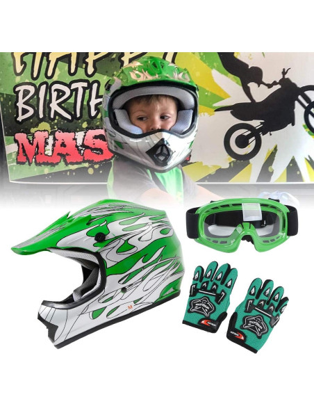 Casco Integral TCT-MOTORPARTS Niños ATV Grande Llama Verde