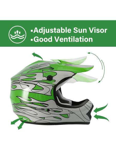 Casco Integral TCT-MOTORPARTS Niños ATV Grande Llama Verde