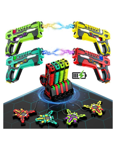 Conjunto de 4 Pistolas Láser Recargables VATOS con Chalecos