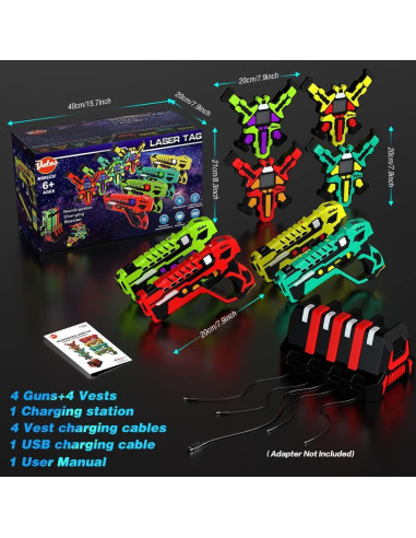 Conjunto de 4 Pistolas Láser Recargables VATOS con Chalecos