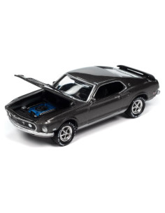 Coche Diecast 1969 Mach I Johnny Lightning 1/64 Gris Metálico