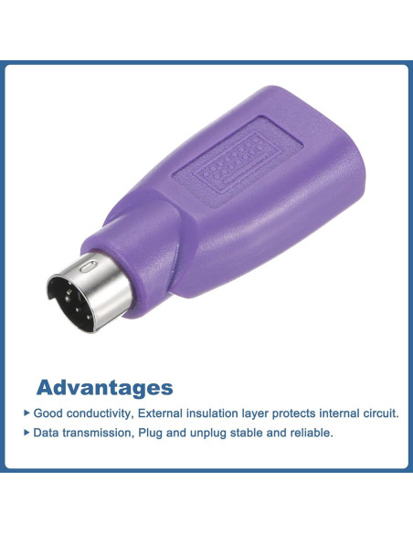 Adaptador MECCANIXITY PS/2 a USB Hembra para Teclado Morado
