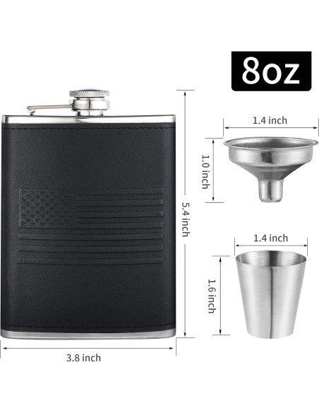 Frasco de Licor 8Oz Rachan Cuero Negro con Bandera Americana