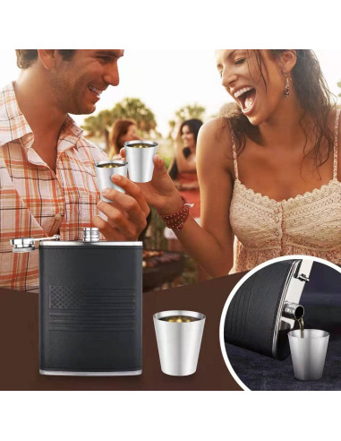 Frasco de Licor 8Oz Rachan Cuero Negro con Bandera Americana