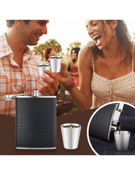 Frasco de Licor 8Oz Rachan Cuero Negro con Bandera Americana