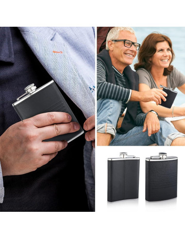 Frasco de Licor 8Oz Rachan Cuero Negro con Bandera Americana