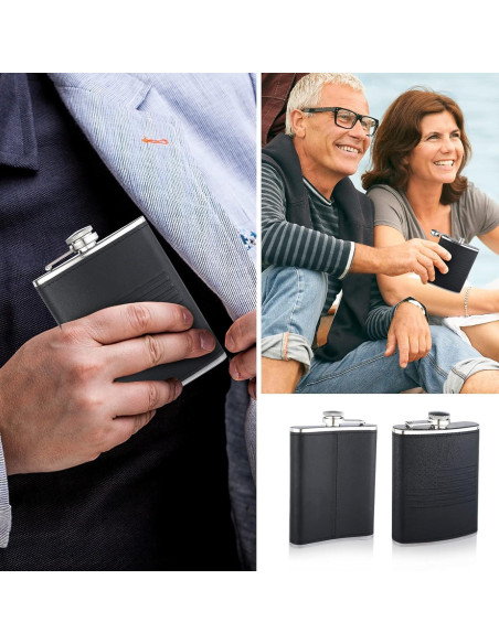 Frasco de Licor 8Oz Rachan Cuero Negro con Bandera Americana