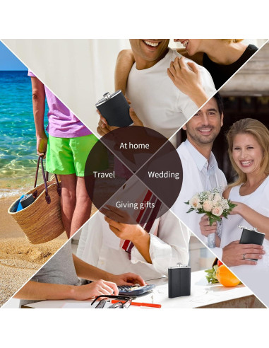 Frasco de Licor 8Oz Rachan Cuero Negro con Bandera Americana